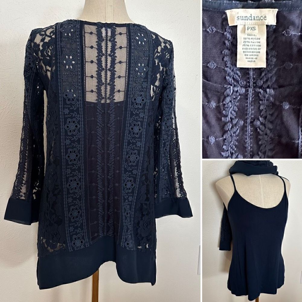 Sundance Sense Of Style Navy Lace Tunic Top Pxs View 3